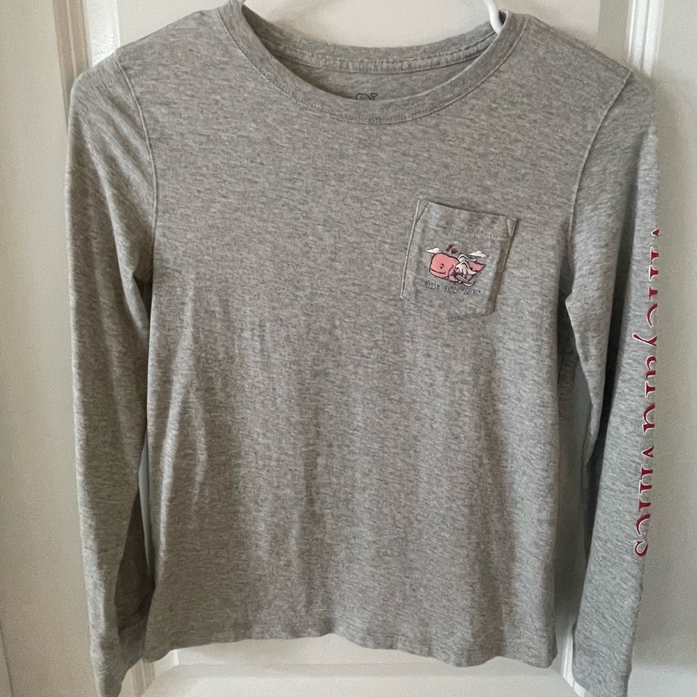 Vineyard Vines Girls Gray Long Sleeve Tee with Pink Logo Size M